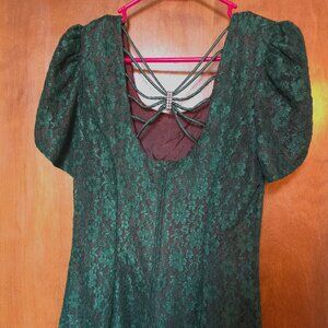 Gorgeous Vintage Emerald Green Lace Mini Gown, Women's Size 11